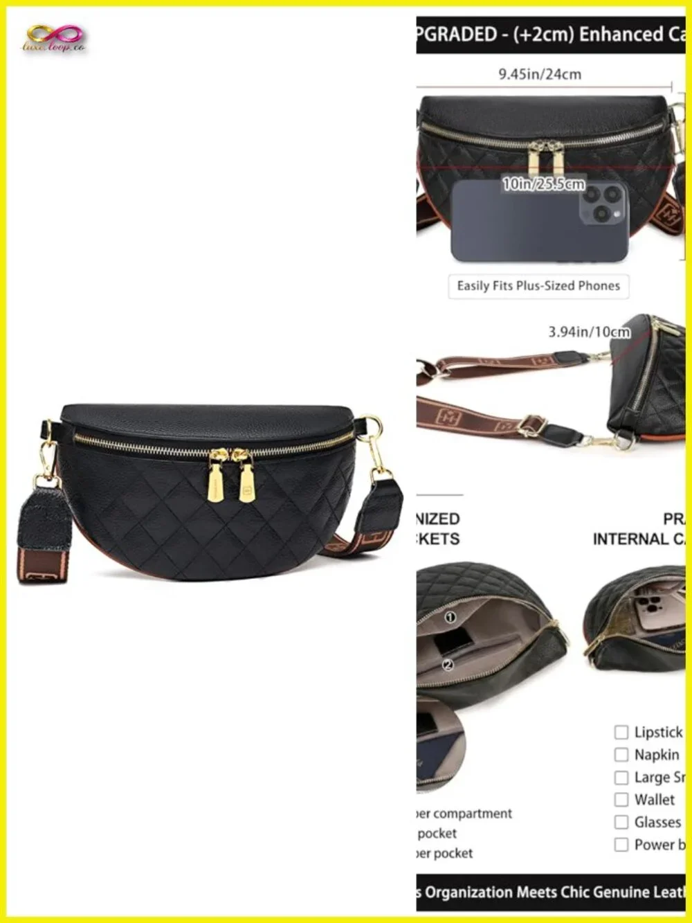 Genuine Leather Crossbody Sling Bag Anti Theft Travel Fanny Pack